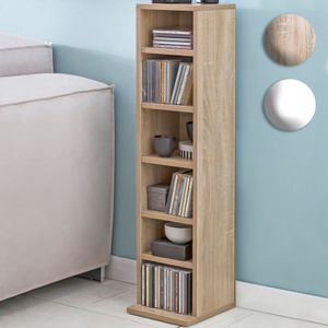 SV51887 FineBuy CD-Regal Holz 21x90x20 cm Standregal Modern Bücherregal Schmal, CD Ständer Aufbewahrung Klein, Offenes Nischenregal, Mehrzweckschrank 6 Fächer Offen, CD Holzregal Design Stehregal 18319