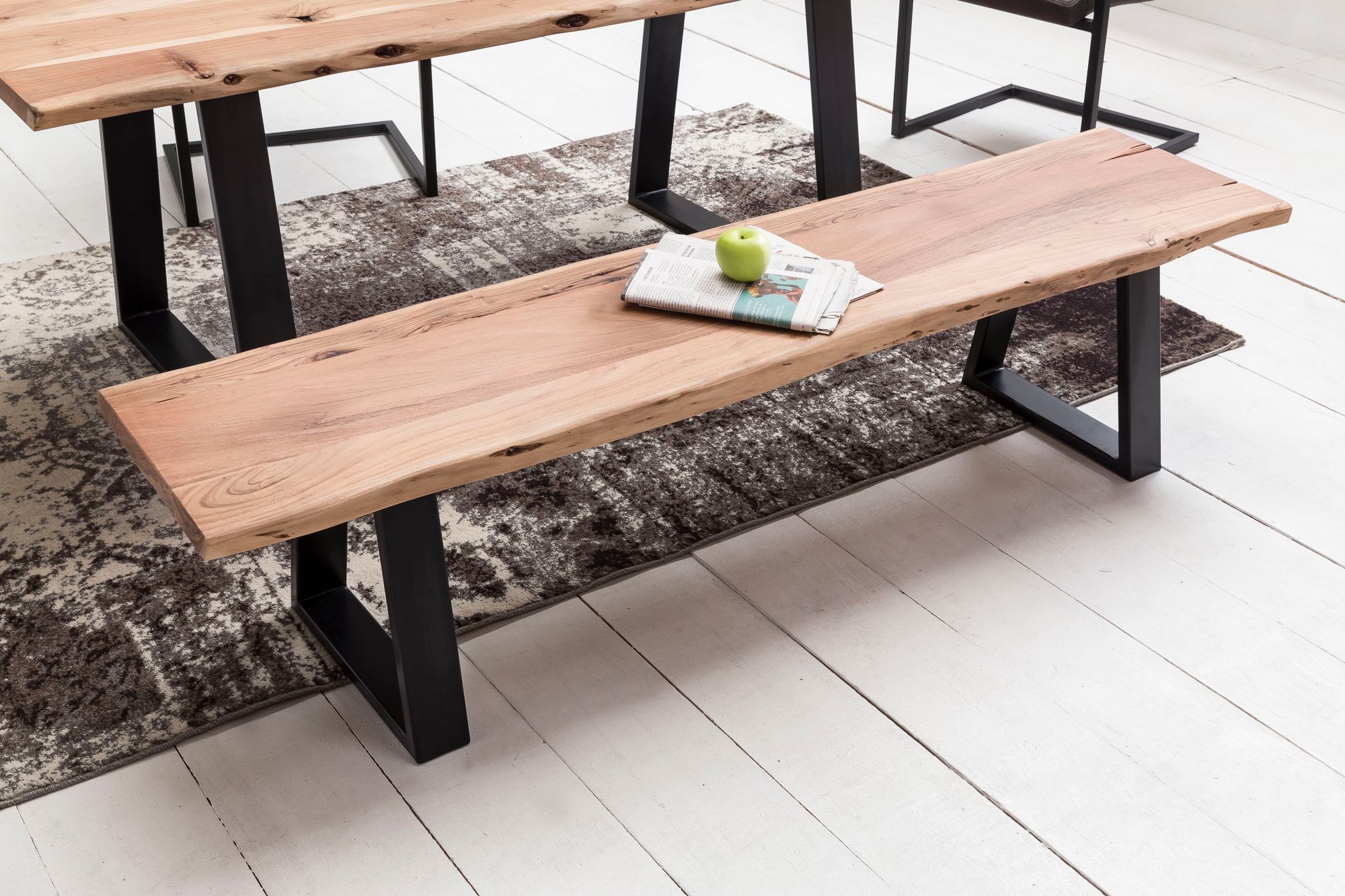 FineBuy Esszimmer-Bank FB51969 Baumstamm Massivholz Akazie 160 x 45 x 40 cm, Robuste Naturholz Küchenbank mit hoher Stabilität, Echtholz Essbank mit Baumkante, Holzbank im Landhaus-Stil | Farbe: Braun