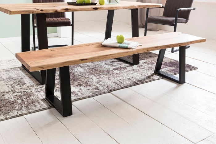 FineBuy Esszimmer-Bank FB51969 Baumstamm Massivholz Akazie 160 x 45 x 40 cm, Robuste Naturholz Küchenbank mit hoher Stabilität, Echtholz Essbank mit Baumkante, Holzbank im Landhaus-Stil 4250950260276