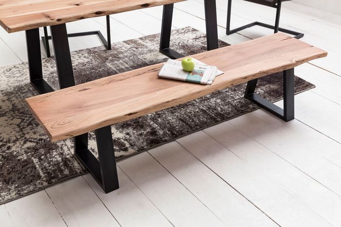 FineBuy Baumstamm Esszimmerbank 160 cm Baumkante Massivholz Essbank Holzbank – Maßzeichnung