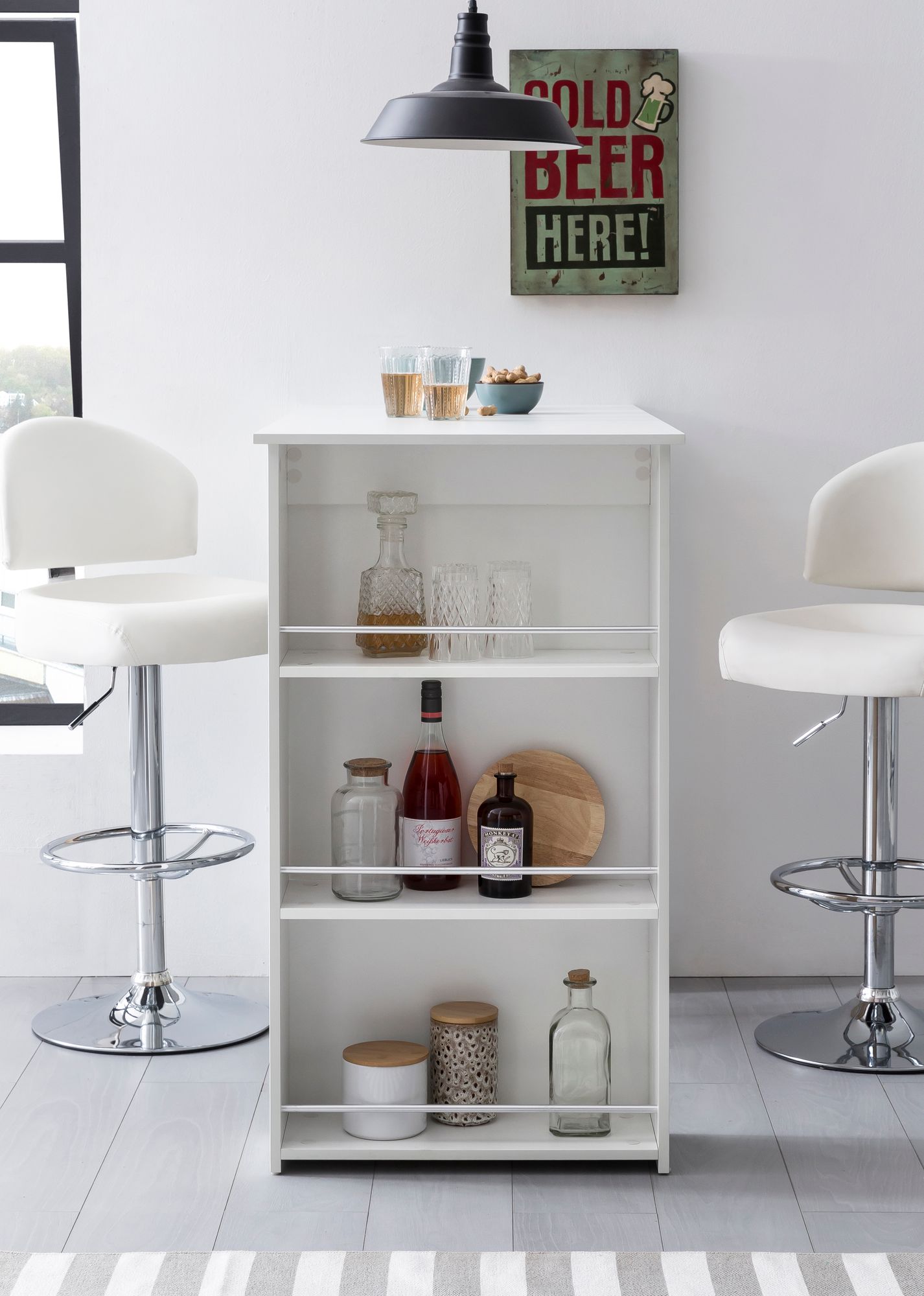 FineBuy Bartisch 120 x 60 cm Stehtisch Holz Küchenbartisch, Bartresen mit integriertem Regal, Tresentisch mit Bar, Tresen Küchen Tisch | Farbe: Grau