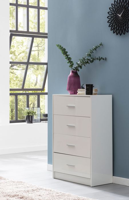 FineBuy Design Sideboard FB52330 Weiß Hochglanz 60x90x30 cm Anrichte Holz Modern, Schmale Schubladenkommode Esszimmer, Kleiner Allzweckschrank Flur, Wäschekommode Schlafzimmer