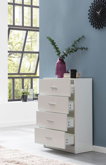 FineBuy Design Sideboard FB52330 Weiß Hochglanz 60x90x30 cm Anrichte Holz Modern, Schmale Schubladenkommode Esszimmer, Kleiner Allzweckschrank Flur, Wäschekommode Schlafzimmer