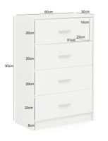 Schubladenkommode 60cm mit 4 Schubladen Kommode in Weiß Sideboard modernes Design – Ansicht 3
