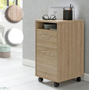 FineBuy Rollcontainer 33x63x38 cm Schreibtisch-Unterschrank Holz, Roll-Kommode Modern, Bürocontainer Schubladenschrank mit Tür, Kleiner Schreibtischschrank mit Rollen 18932