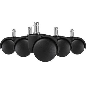 FB52419 FineBuy 5er Set gebremste Weichboden-Rollen für Bürostuhl 11 mm Stift / Durchmesser 50 mm, Premium Teppichrollen in Schwarz, Dreh-stuhlrollen für weiche Böden 4250950292079