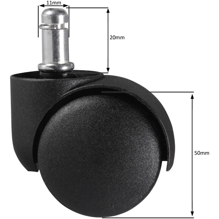 FineBuy 5er Set gebremste Weichboden-Rollen für Bürostuhl 11 mm Stift / Durchmesser 50 mm, Premium Teppichrollen in Schwarz, Dreh-stuhlrollen für weiche Böden 4250950292079