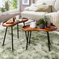 Couchtisch 2-teilig Massivholz Satztische Wohnzimmertisch Nierentisch Holz-Tisch – Ansicht 1