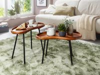Couchtisch 2-teilig Massivholz Satztische Wohnzimmertisch Nierentisch Holz-Tisch – Ansicht 2
