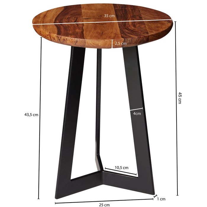 FineBuy Beistelltische 2-teilig Sheesham Metall Holz-Satztisch Industrial Hocker – Maßzeichnung