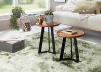 FineBuy Beistelltische 2-teilig Sheesham Metall Holz-Satztisch Industrial Hocker – Ansicht 2