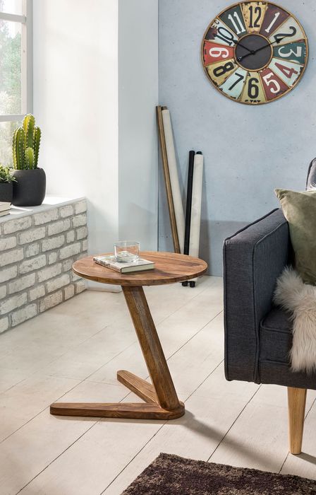 FineBuy Beistelltisch Massivholz Sheesham Design Wohnzimmertisch 45 x 45 cm rund Nachttisch 50 cm hoch Naturholz Landhausstil 4250950247345