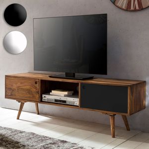 FineBuy TV Lowboard REPA 140 cm Massiv-Holz Sheesham Landhaus 2 Türen & Fach, HiFi Regal 4 Füße, Fernseher Kommode Vintage 19484