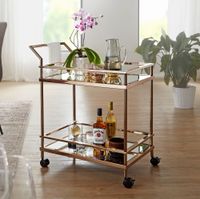 FineBuy Servierwagen Gold Beistelltisch Rollen Küchen- Speisewagen Glas Teewagen – Ansicht 1