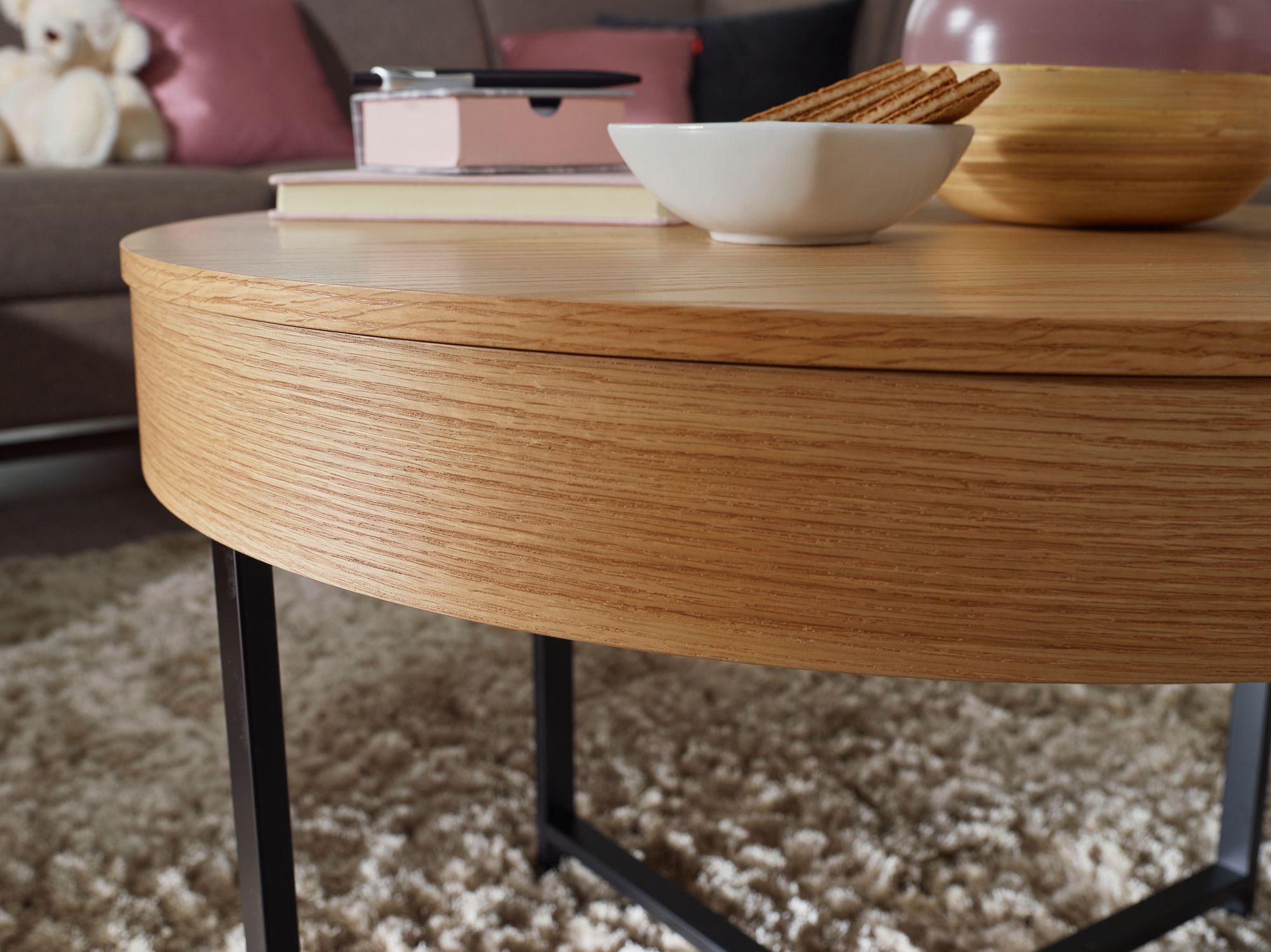 FineBuy Couchtisch Rund Ø 70 cm mit Stauraum - Skandinavisches Design Eiche – Moderner Wohnzimmertisch mit Metallgestell, Stabiler Lounge Sofatisch, Beistelltisch für Wohnzimmer | Farbe: Braun FineBuy Couchtisch Rund Ø 70 cm mit Stauraum - Skandinavisches Design Eiche – Moderner Wohnzimmertisch mit Metallgestell, Stabiler Lounge Sofatisch, Beistelltisch für Wohnzimmer | Farbe: Braun