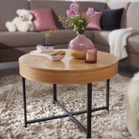 Couchtisch Rund Ø70cm Stauraum Skandinavisches Design Eiche Wohnzimmertisch Holz – Ansicht 1