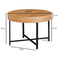 Couchtisch Rund Ø70cm Stauraum Skandinavisches Design Eiche Wohnzimmertisch Holz – Ansicht 2