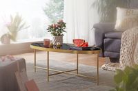 FineBuy Couchtisch Glas Schwarz Wohnzimmertisch Oval 110 x 56 Glastisch Gold – Ansicht 2