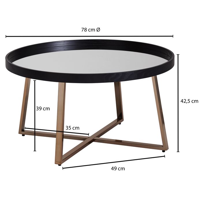 FineBuy Couchtisch Rund Gold Wohnzimmertisch Spiegel Glas Beistelltisch Schwarz