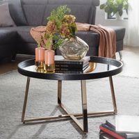 FineBuy Couchtisch Rund Gold Wohnzimmertisch Spiegel Glas Beistelltisch Schwarz – Ansicht 1