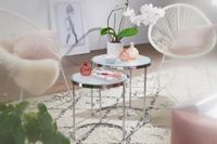 FineBuy Beistelltisch 2tlg Rund Wohnzimmertisch Weiß Glas Couchtisch Silber – Ansicht 2