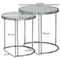 FineBuy Beistelltisch 2tlg Rund Wohnzimmertisch Weiß Glas Couchtisch Silber – Ansicht 3