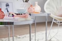 FineBuy Beistelltisch 2tlg Rund Wohnzimmertisch Weiß Glas Couchtisch Silber – Ansicht 5