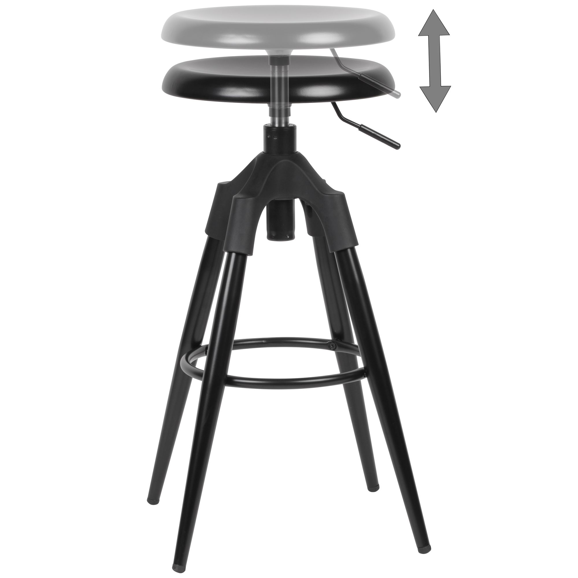 FineBuy Barhocker Metall 72-80 cm, Design Barstuhl 100 kg Maximalbelastbarkeit, Tresenhocker Industrial, Tresenstuhl ohne Lehne | Farbe: Schwarz