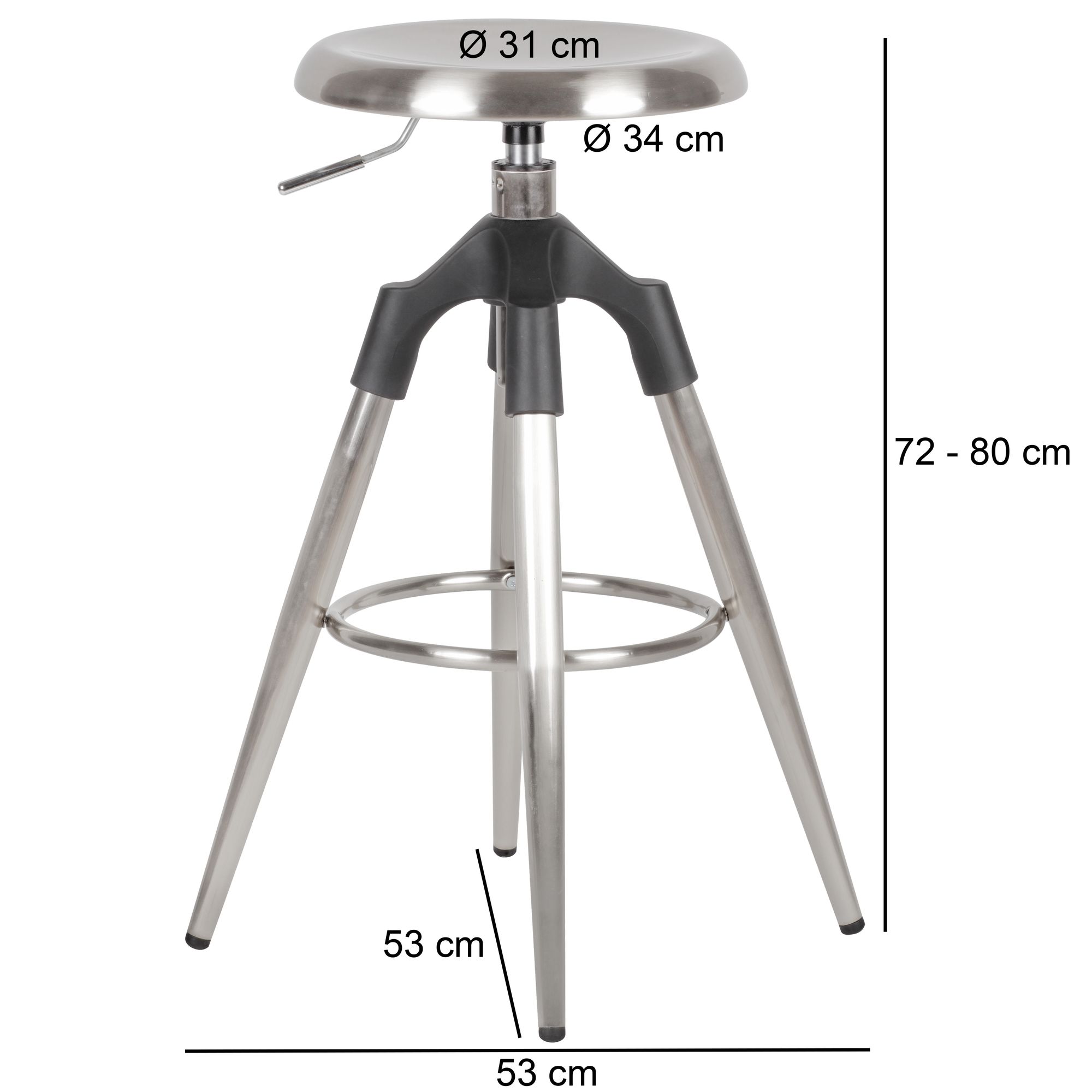 FineBuy Barhocker Metall 72-80 cm, Design Barstuhl 100 kg Maximalbelastbarkeit, Tresenhocker Industrial, Tresenstuhl ohne Lehne | Farbe: Schwarz