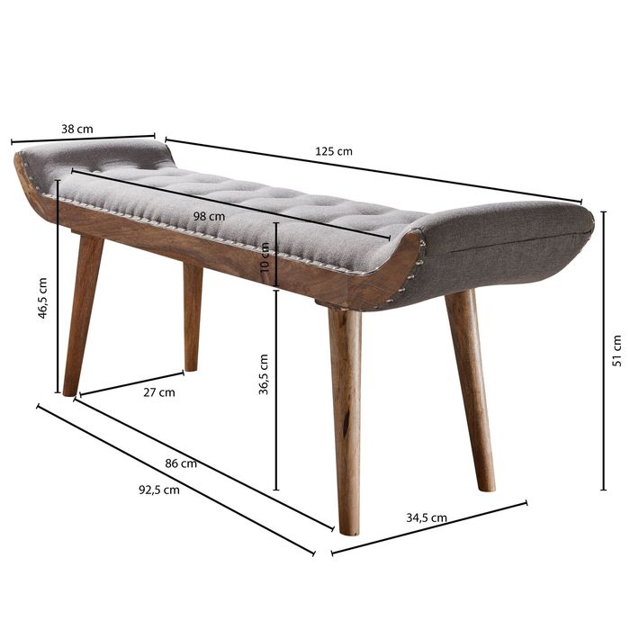Sitzbank gepolstert 120cm Chesterfield Polsterbank Garderobenbank Design Bank – Maßzeichnung
