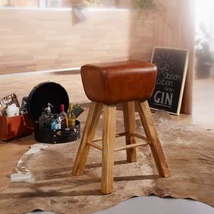 FB53778 FineBuy Barhocker Turnbock 43x75x43 cm Mango Massivholz / Echtleder, Design Barstuhl Braun, Lederhocker ohne Lehne, Country Hocker Tresenstuhl 4250950294288