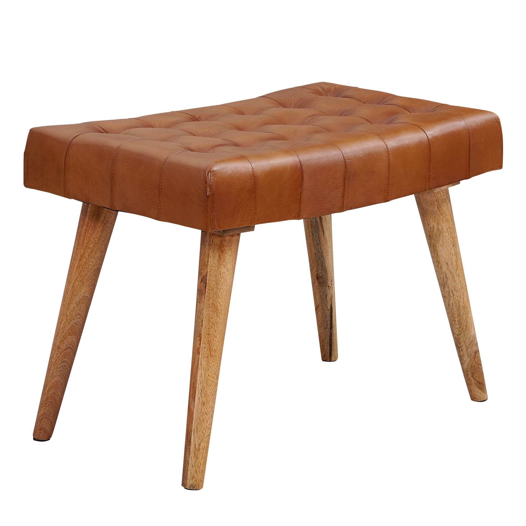 FineBuy Sitzhocker 67x47x39 cm Massivholz Lederhocker Fußhocker Leder Hocker – Ansicht 6