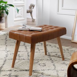 FB53780 FineBuy Sitzhocker 67x47x39 cm Mango Massivholz / Echtleder Chesterfield-Design, Lederhocker Braun, Beistellhocker Hocker ohne Lehne, Country Fußhocker 4250950294295
