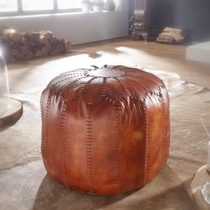 FB54091 FineBuy Sitzhocker Echtleder Braun 52 x 40 x 52 cm Ottomane Wohnzimmer, Design Pouf Hocker Orientalisch, Polsterhocker Orient Beinablage Sofa 4250950294516