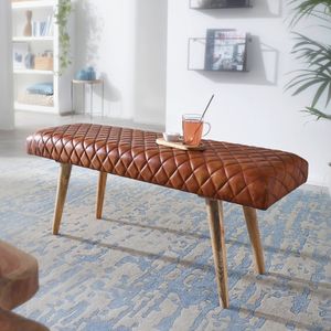 FineBuy Sitzbank Echtleder / Massivholz Bank 115x53x38 cm, 2er Polsterbank Flur Esszimmer Braun, Kleine Bettbank Leder, Dielenmöbel Flurbank 4250950294523