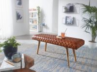 Gepolsterte Sitzbank 115cm Echtleder Braun Retro Polsterbank Garderobenbank Bank – Ansicht 2