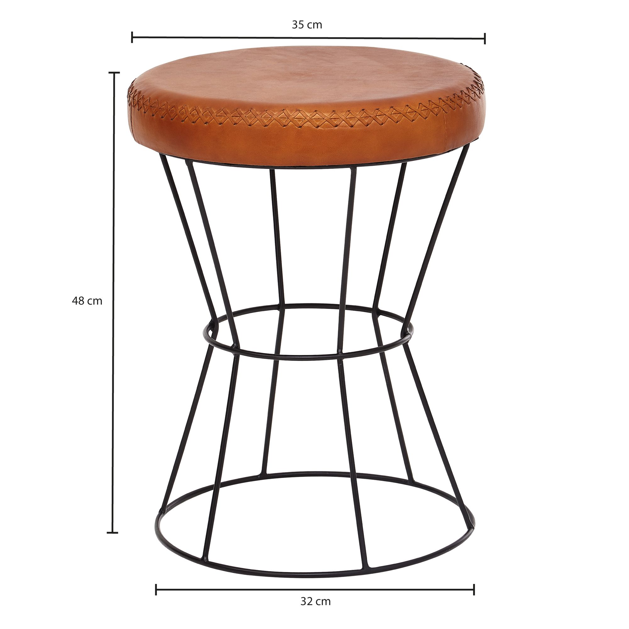 FineBuy Sitzhocker Echtleder / Metall 35 x 48 x 35 cm Design Hocker Rund, Dekohocker mit Leder-Bezug, Moderner Lederhocker Braun Gepolstert | Farbe: Schwarz