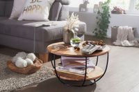FineBuy Couchtisch Akazie Massivholz rund 60cm Wohnzimmertisch Ablage Industrial – Ansicht 2