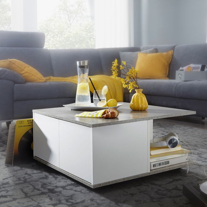 FineBuy Design Couchtisch 70x70 cm, Wohnzimmertisch mit 2 Schubladen, Sofatisch mit Rollen, Tisch mit 2 Fächern 21006