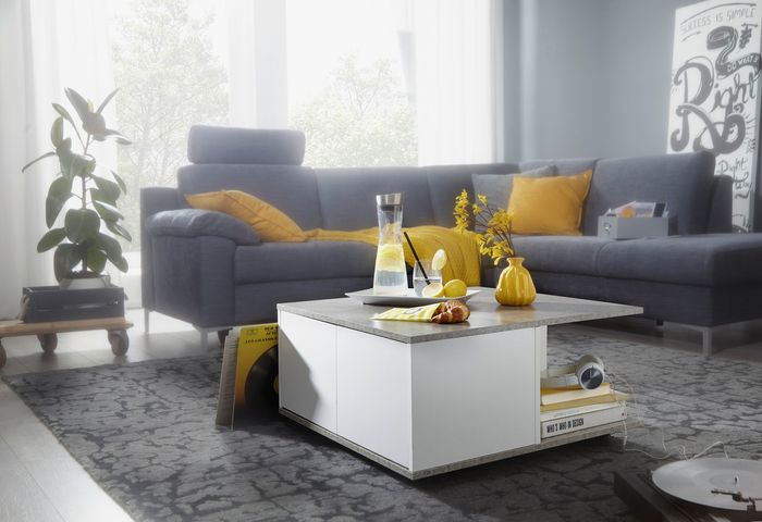 FineBuy Design Couchtisch 70x70 cm, Wohnzimmertisch mit 2 Schubladen, Sofatisch mit Rollen, Tisch mit 2 Fächern 21006