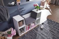 Sitzbank mit Stauraum Regal Weiß mit Sitzauflage in Grau Garderobe Standregal Garderobenbank – Ansicht 2