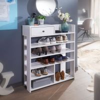 FineBuy Schuhregal Weiß 75x92,5 cm Flurregal Hoch Regal 7 Fächer mit Schublade – Ansicht 1