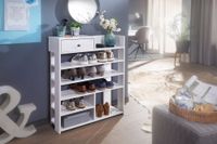 FineBuy Schuhregal Weiß 75x92,5 cm Flurregal Hoch Regal 7 Fächer mit Schublade – Ansicht 4