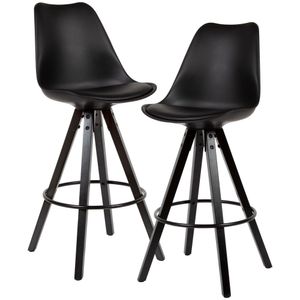 FB54835 FineBuy 2er Set Barhocker Schwarz Kunstleder / Massivholz, Design Barstuhl Skandinavisch 2 Stück mit schwarzen Beinen, Tresenhocker mit Lehne Sitzhöhe 77 cm 4250950295001