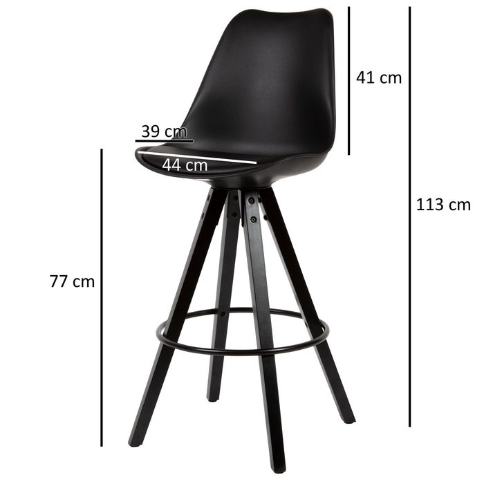FineBuy 2er Set Barhocker Schwarz Kunstleder / Massivholz, Design Barstuhl Skandinavisch 2 Stück mit schwarzen Beinen, Tresenhocker mit Lehne Sitzhöhe 77 cm 4250950295001