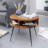 FineBuy Couchtisch Sheesham Massivholz rund Ø 60 cm Wohnzimmertisch Ablage – Ansicht 1