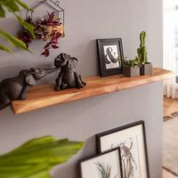 FineBuy Wandregal Baumkante Akazie Holz Design Schweberegal Regal Massiv Natur – Ansicht 1
