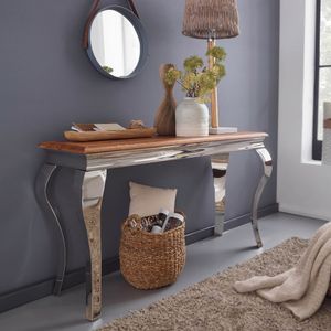 FB54877 FineBuy Konsolentisch Sheesham Massivholz / Metall 130x76,5x42 cm Flurtisch, Design Wohnzimmertisch Schmal, Anrichte Schreibtisch Modern 4250950295179
