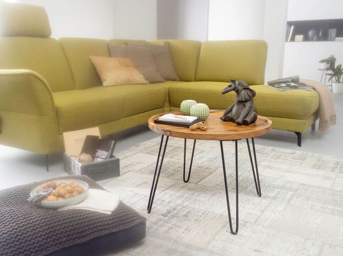 FineBuy Couchtisch Sheesham Massivholz 60x45x60 cm Wohnzimmertisch Rund, Sofatisch mit Haarnadelbeine, Kaffeetisch aus Holz und Metall 4250950295209