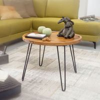 FineBuy Couchtisch Sheesham rund Ø 60 cm Wohnzimmertisch Massivholz Metallbeine – Ansicht 1